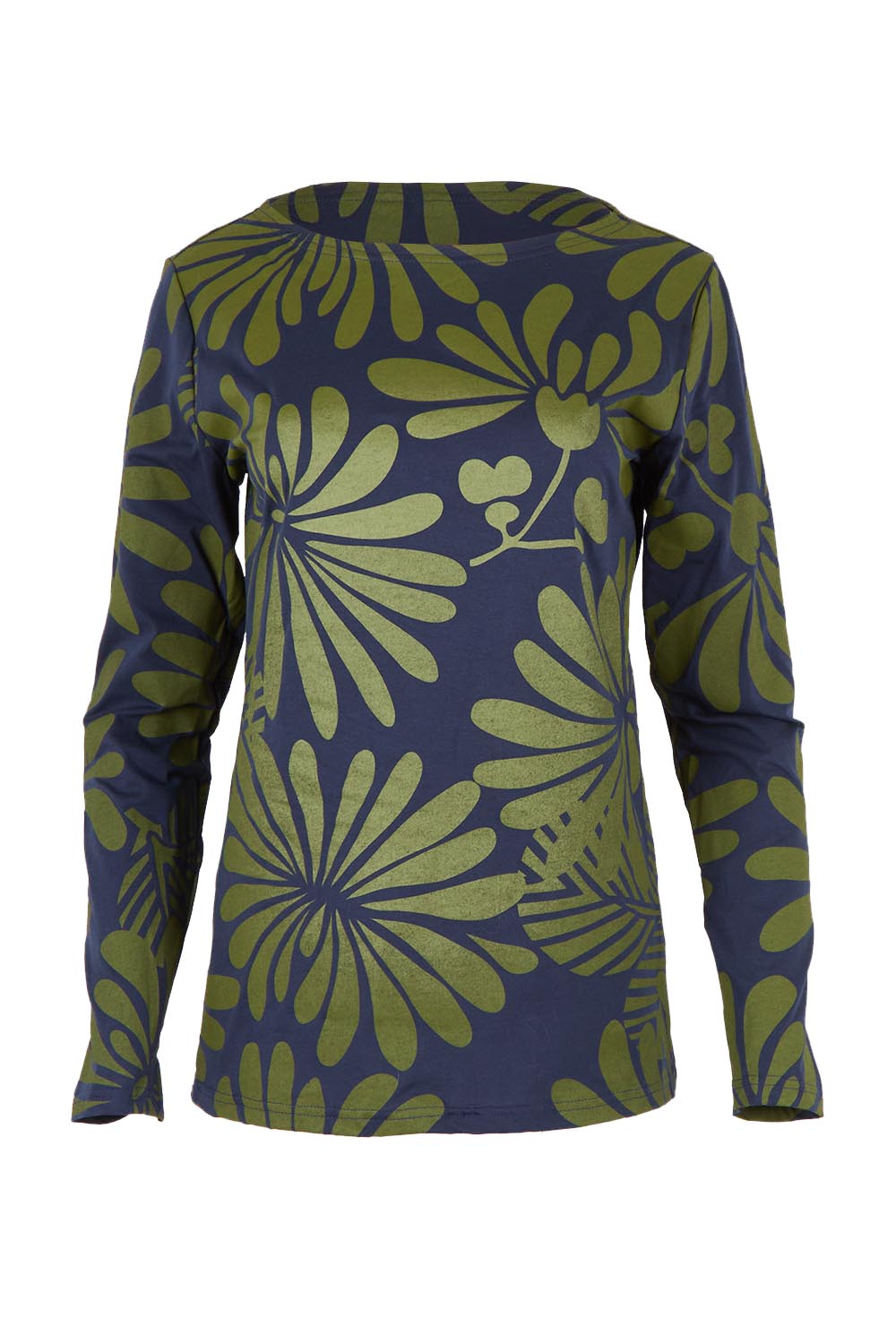 Boat Neck Cotton Long Sleeve Tee – Navygreen