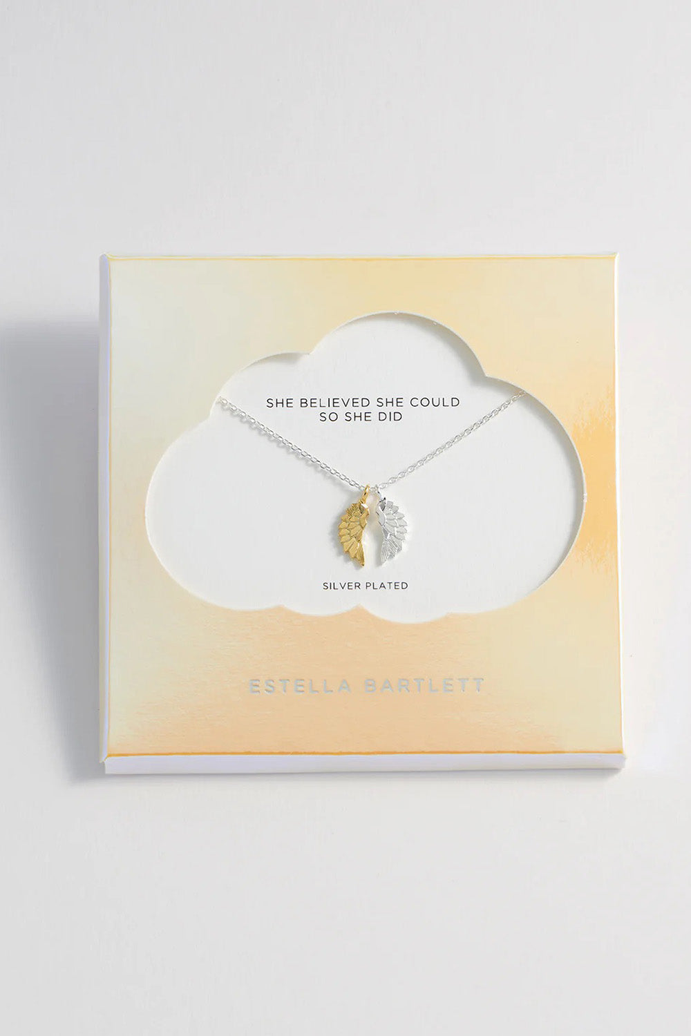 Product shot of the Wings Necklace in colour Silvergold (Metallics), detail