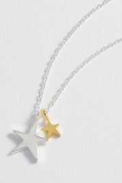 Product shot of the Double Star Necklace in colour Silvergold (Metallics), detail