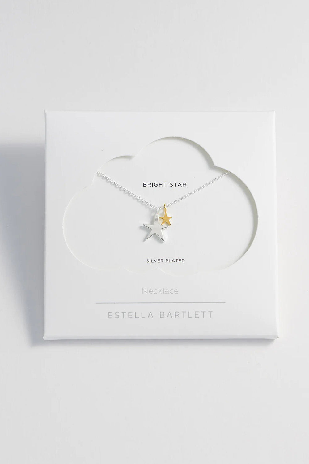 Product shot of the Double Star Necklace in colour Silvergold (Metallics), detail