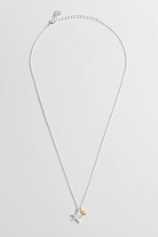 Product shot of the Double Star Necklace in colour Silvergold (Metallics), detail