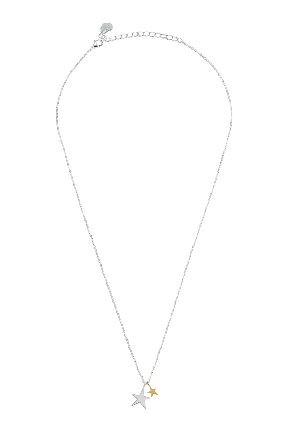 Product shot of the Double Star Necklace in colour Silvergold (Metallics), from the front