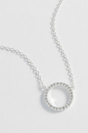 Product shot of the Circle Pave Necklace in colour Silver (Metallics), detail