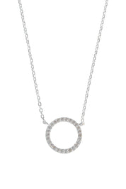 Product shot of the Circle Pave Necklace in colour Silver (Metallics), from the front