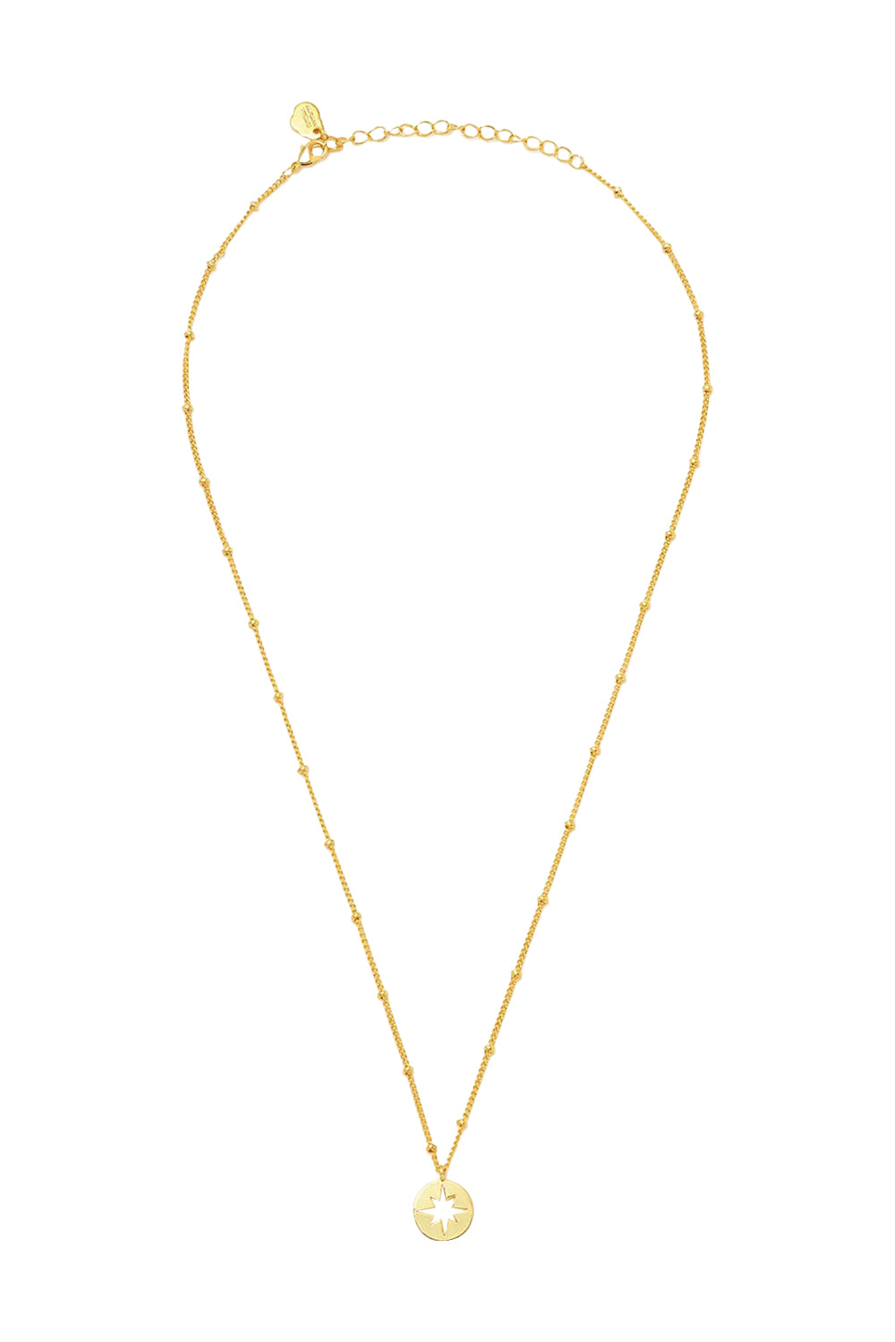 Product shot of the Starburst Disc Necklace in colour Gold (Metallics), from the front