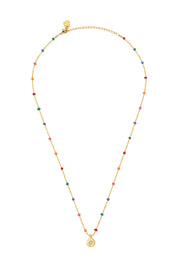 Product shot of the Beaded Rainbow Necklace in colour Gold (Metallics), from the front