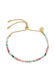 Product shot of the Green & Pink Mixed Mini Bead Bracelet in colour Greenpink, from the front