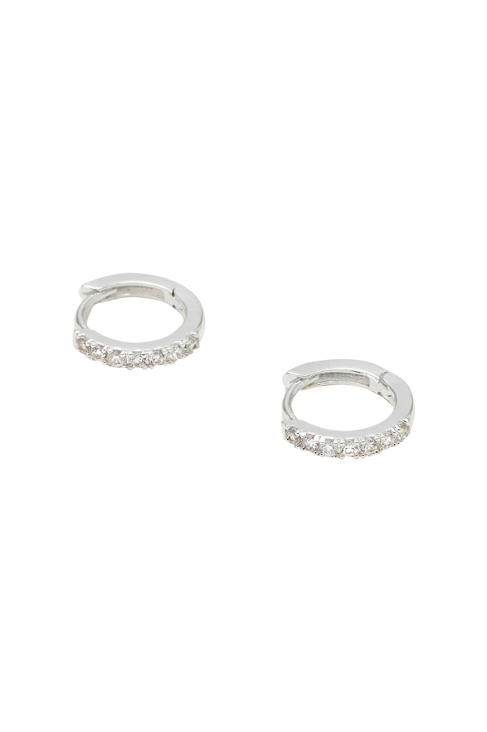 Product shot of the Pave Set Hoop Earrings in colour Silver (Metallics), from the front