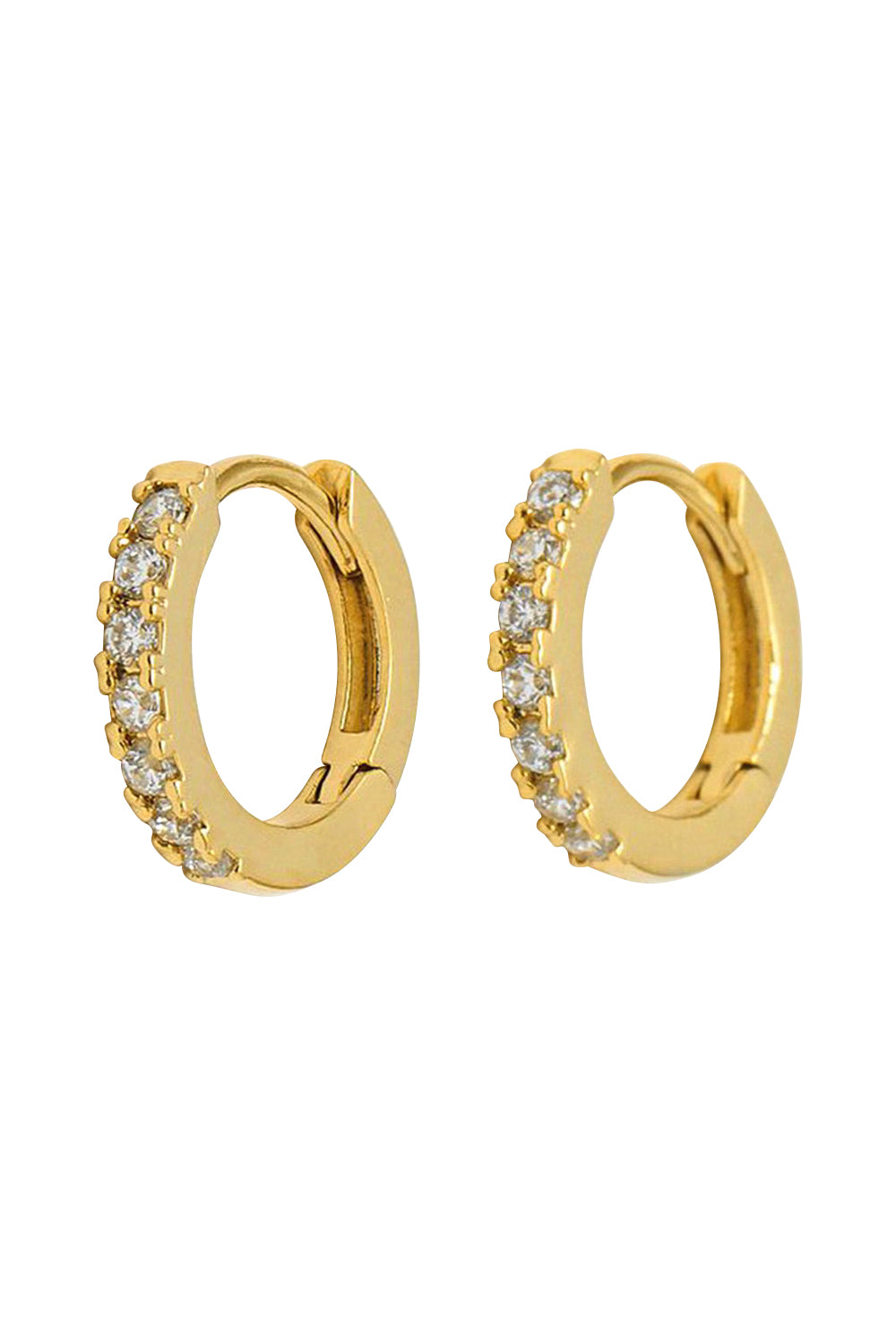 Product shot of the Pave Set Hoop Earrings in colour Gold (Metallics), from the front