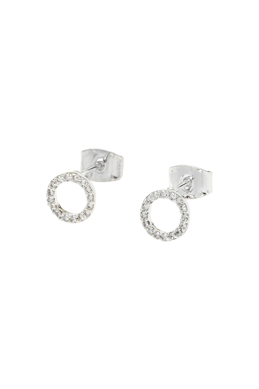 Product shot of the Circle Stud Earrings in colour Silver (Metallics), from the front