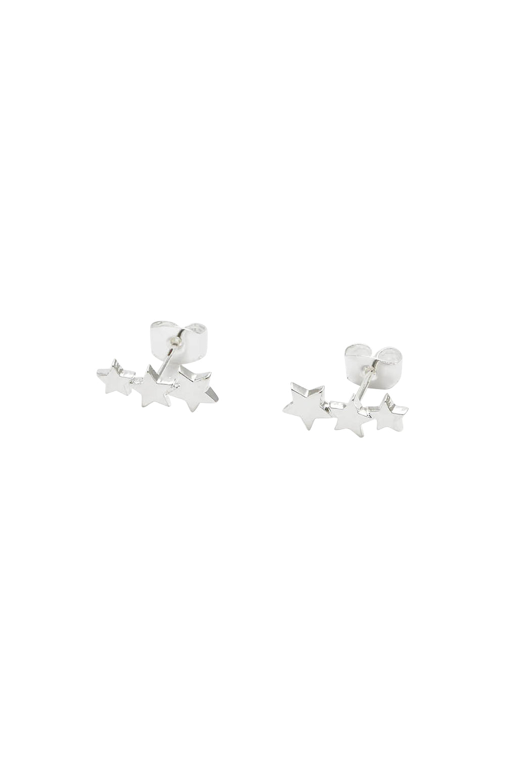 Product shot of the Trio Star Stud Earrings in colour Silver (Metallics), from the front