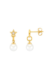 Product shot of the Star & Pearl Stud Earring in colour Goldpearl (Metallics), from the front