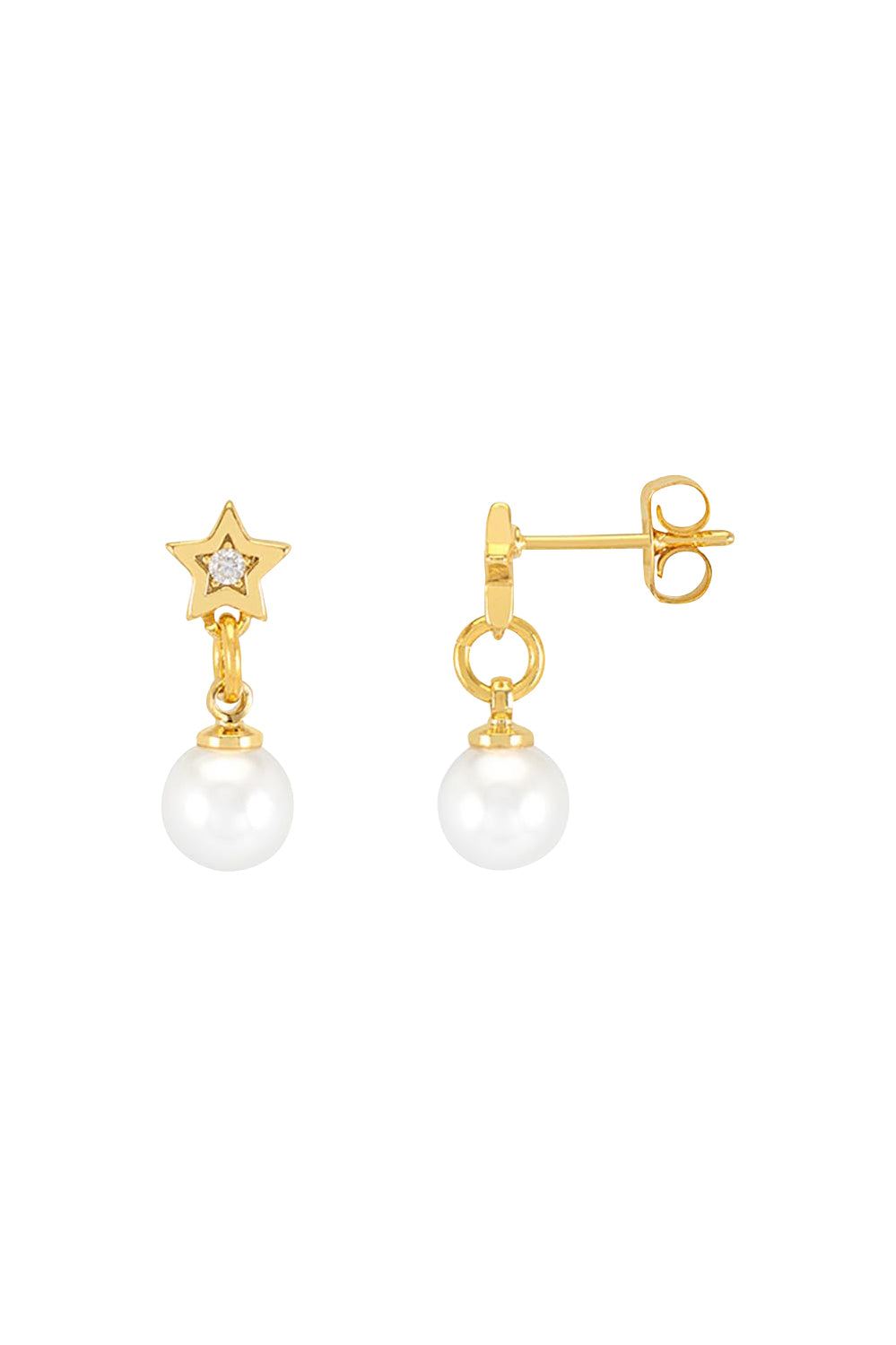 Product shot of the Star & Pearl Stud Earring in colour Goldpearl (Metallics), from the front