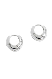 Product shot of the Hammered Huggie Hoops – Silver in colour Silver, from the front