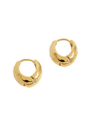 Product shot of the Hammered Huggie Hoops – Gold in colour Gold, from the front
