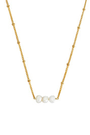 Product shot of the Beaded Chain & Pearl Necklace – Goldpearl in colour Goldpearl, from the back