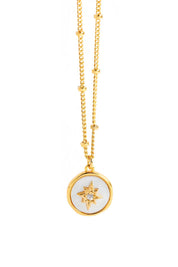 Product shot of the North Star Coin Necklace – Gold in colour Gold, from the back