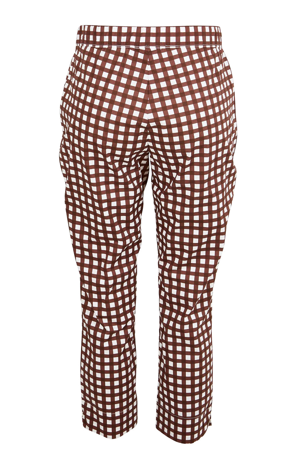 Product shot of the Fuss Free Cotton Blend Taper Capri Trapeze Pant – Checkit in colour Checkit, from the back