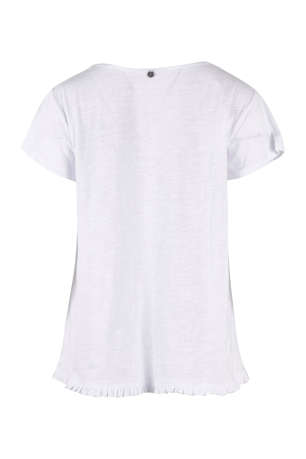 Product shot of the Frill Seeker Cotton Slub Tee in colour White (White), from the back