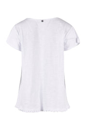 Product shot of the Frill Seeker Cotton Slub Tee in colour White (White), from the back