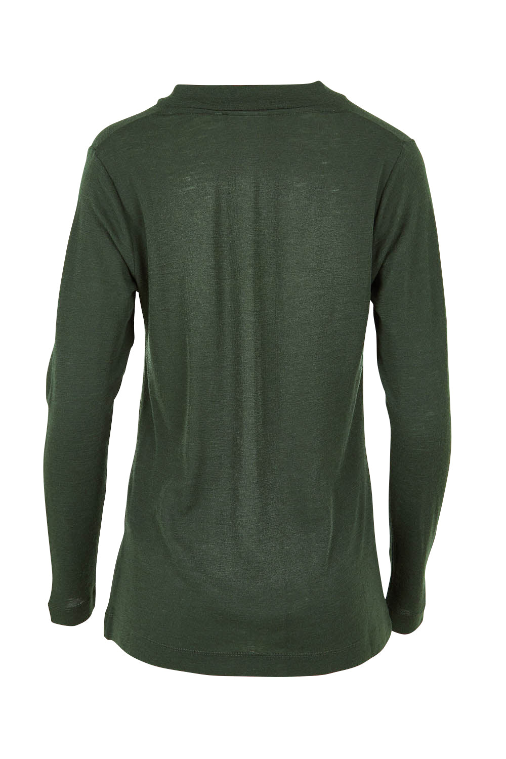 Product shot of the Holy Cowl Wool Top in colour Moss (Green), from the back