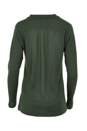 Product shot of the Holy Cowl Wool Top in colour Moss (Green), from the back