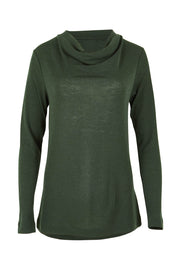 Product shot of the Holy Cowl Wool Top in colour Moss (Green), from the front