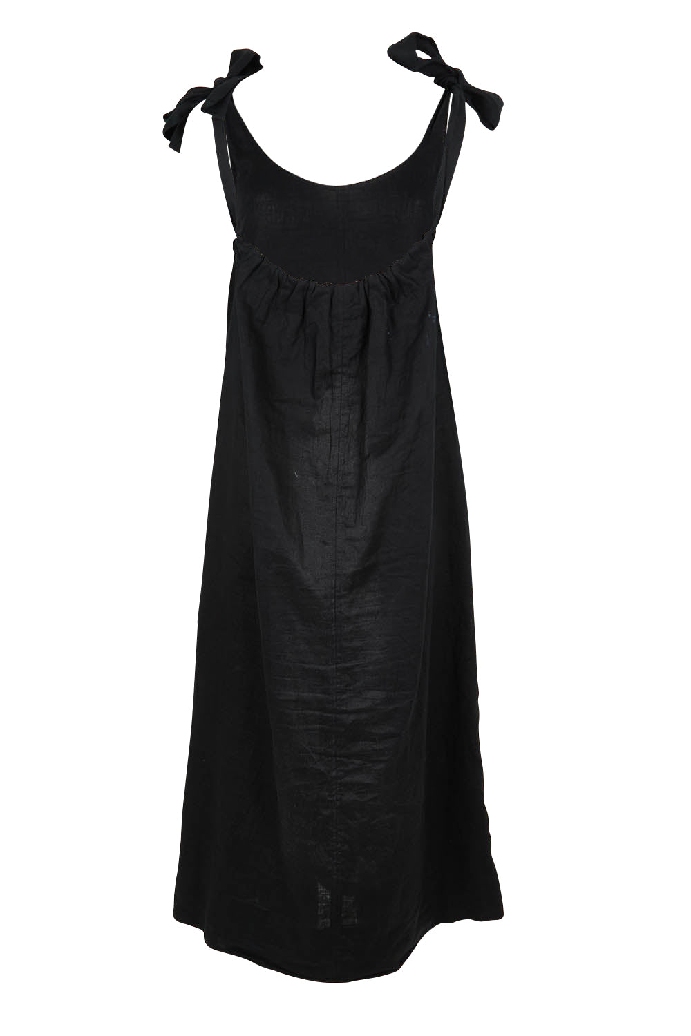 Product shot of the Bali Tie Linen Dress in colour Black (Black), from the back