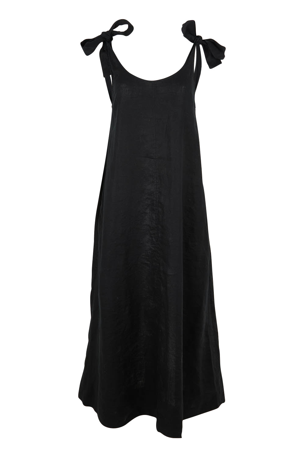 Product shot of the Bali Tie Linen Dress in colour Black (Black), from the front