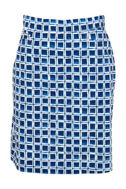 Product shot of the Tee Off Cotton Blend Skirt Printed in colour Blockbust (Blue), from the front