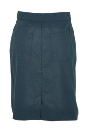 Product shot of the Tee Off Cotton Blend Skirt in colour Basalt (Blue), from the back
