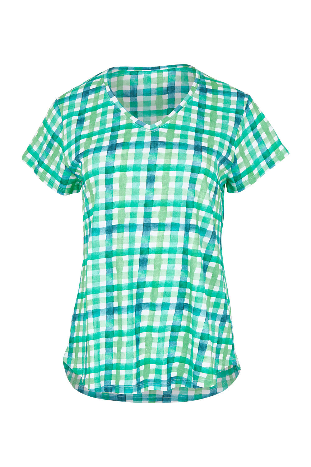 Product shot of the Vs So Fine Cotton Tee in colour Edgy (Green), from the front