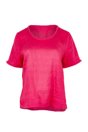 Product shot of the Fringe Benefits Linen Top in colour Pinkflash (Pink), from the front