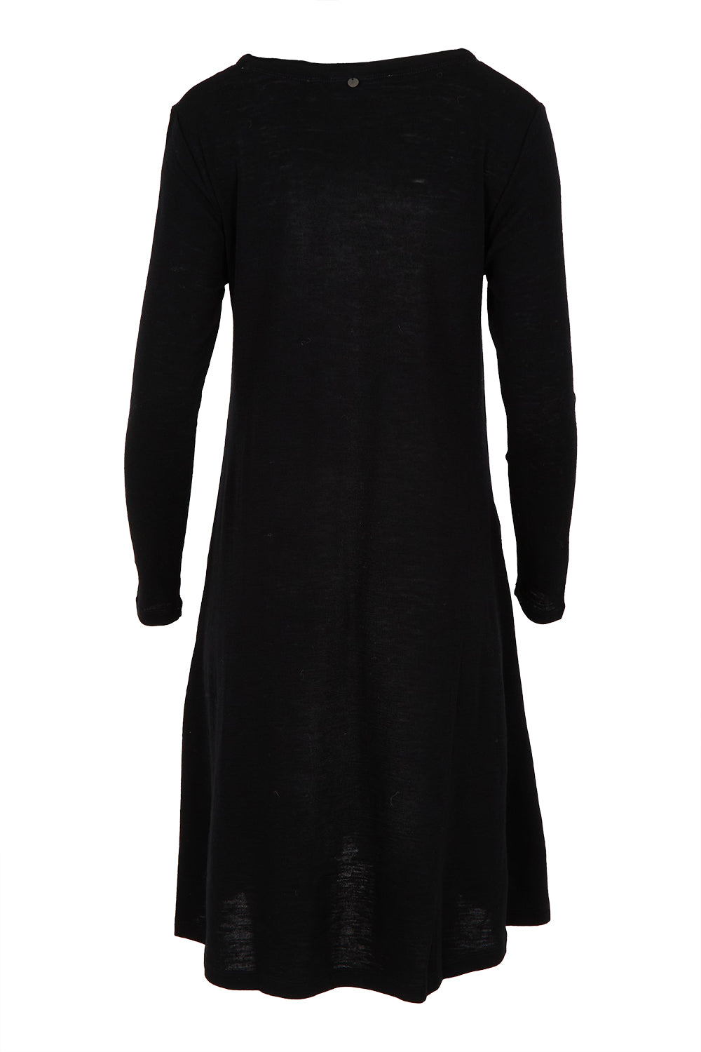 Product shot of the Merino Shear Delight Dress in colour Black (Black), from the back