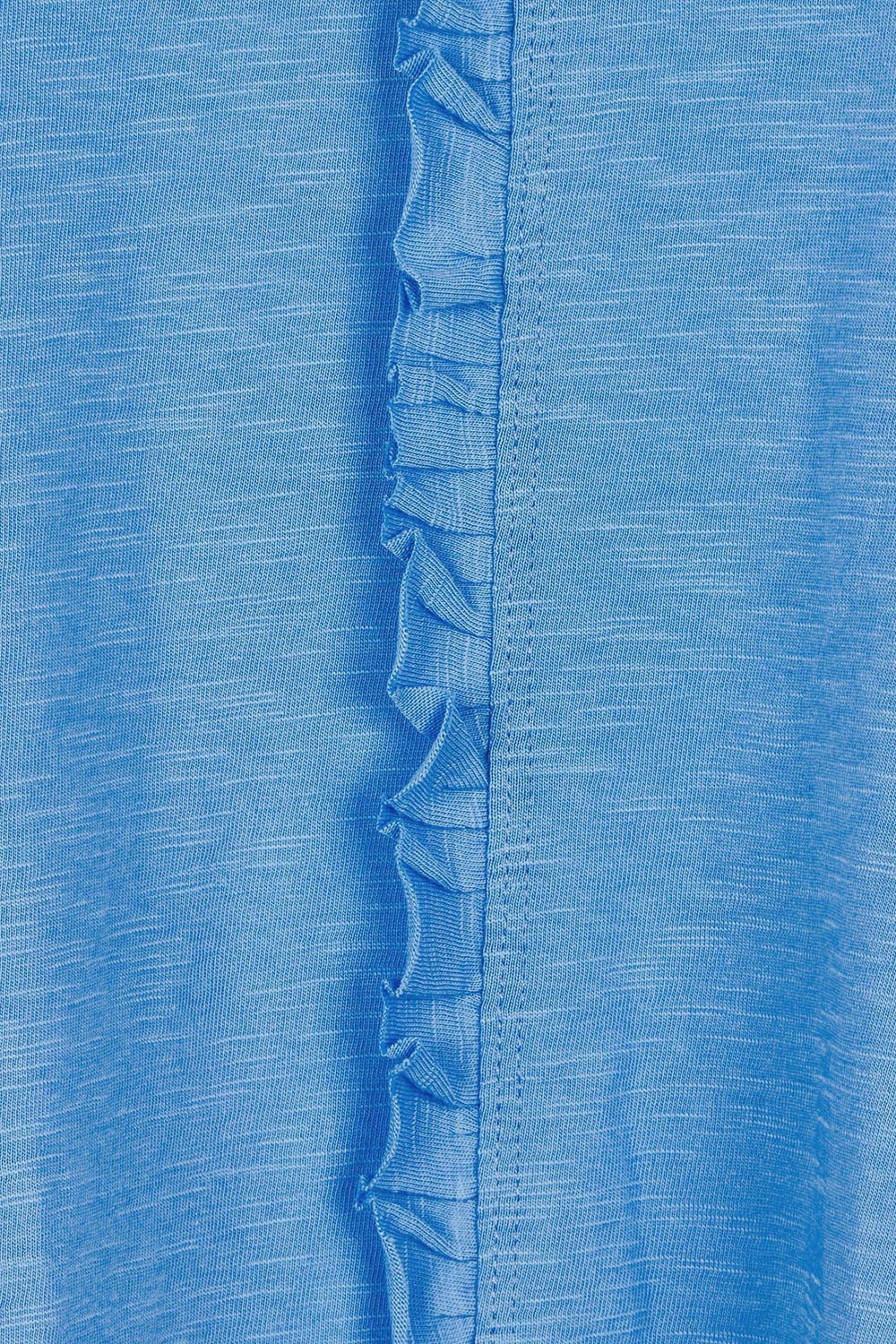 Product shot of the Frill Factor Cotton Tee in colour Regatta (Blue), detail