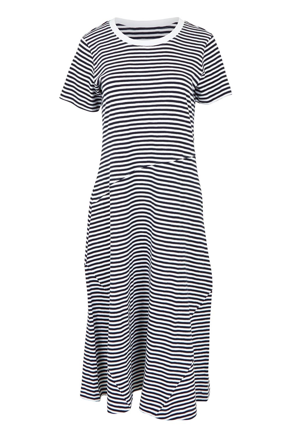 Product shot of the Stitch Together Cotton Dress in colour Ministripe (Black), from the front