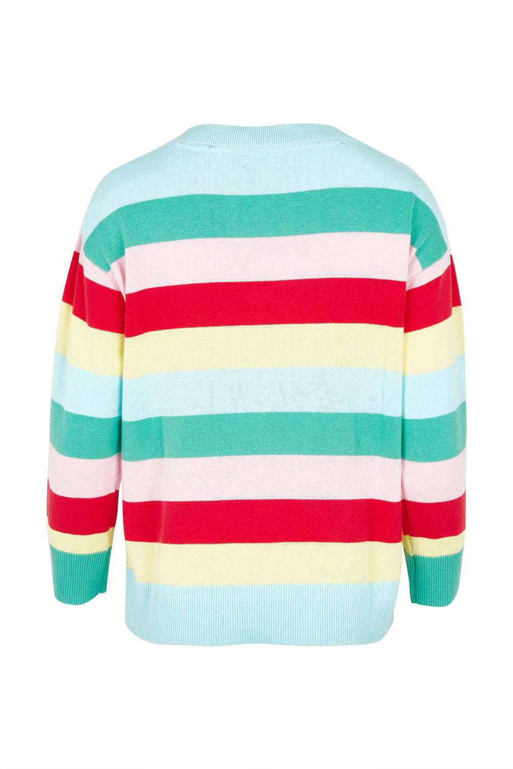 Product shot of the Blooming Cotton Sweater in colour Rainbowstr, from the back