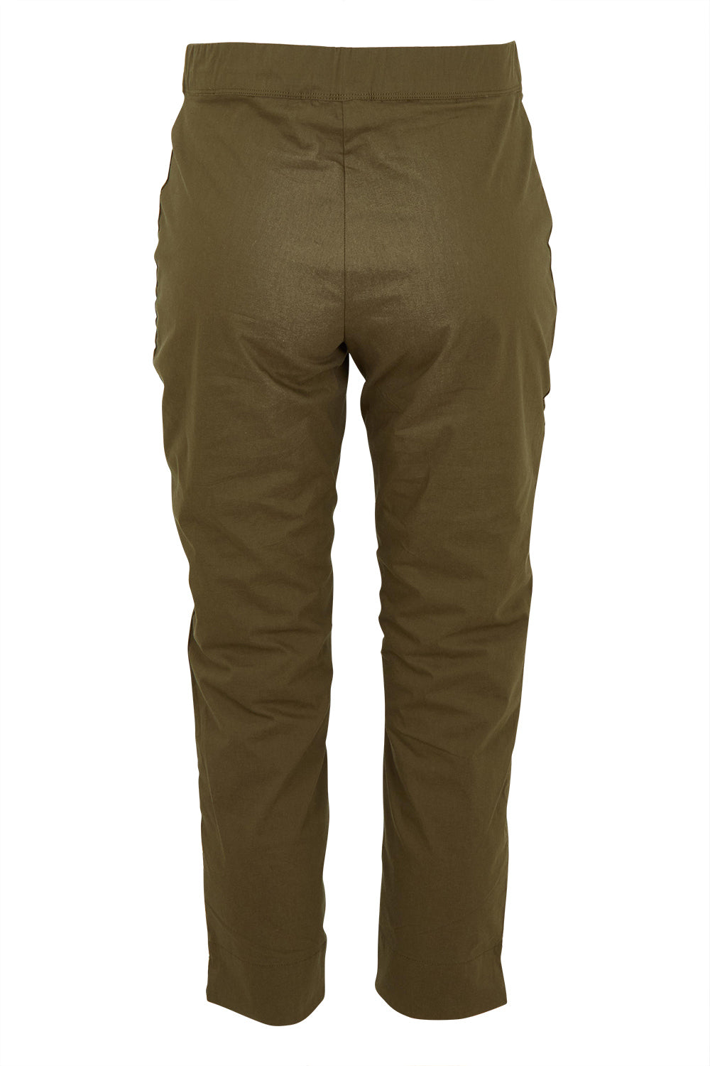 Product shot of the Fuss Free 7/8 Pant in colour Kelp (Green), from the back