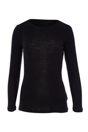 Product shot of the Merino Signature Crew Top in colour Black (Black), from the front