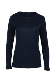 Product shot of the Merino Signature Crew Top in colour Truenavy (Blue), from the front