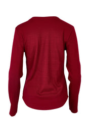 Product shot of the Elements Scoop Rib Cotton Blend  Long Sleeve in colour Beetroot (Red), from the back
