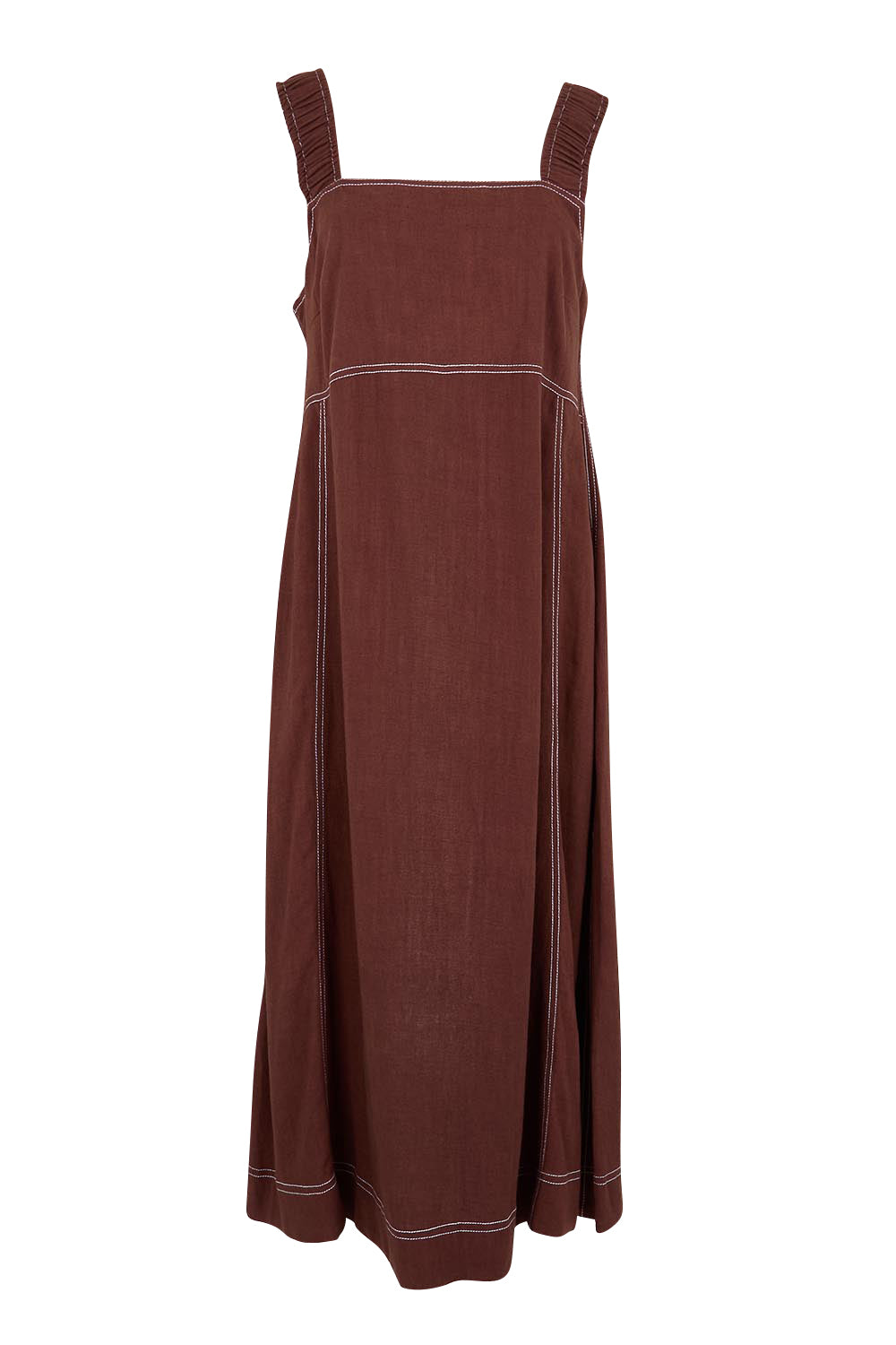 Product shot of the Sage Dress – Chocolate in colour Chocolate, from the front
