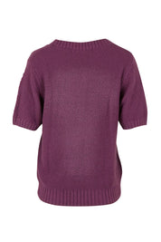 Product shot of the Blair Short Sleeve Knit – Plum in colour Plum, from the back