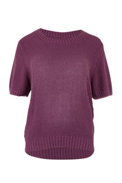 Product shot of the Blair Short Sleeve Knit – Plum in colour Plum, from the front