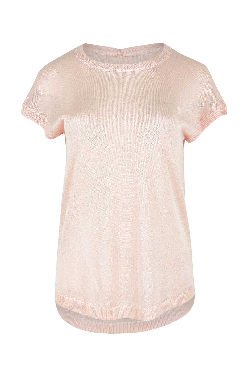 Product shot of the Alma Metallic Knit in colour Barepink (Pink), from the front