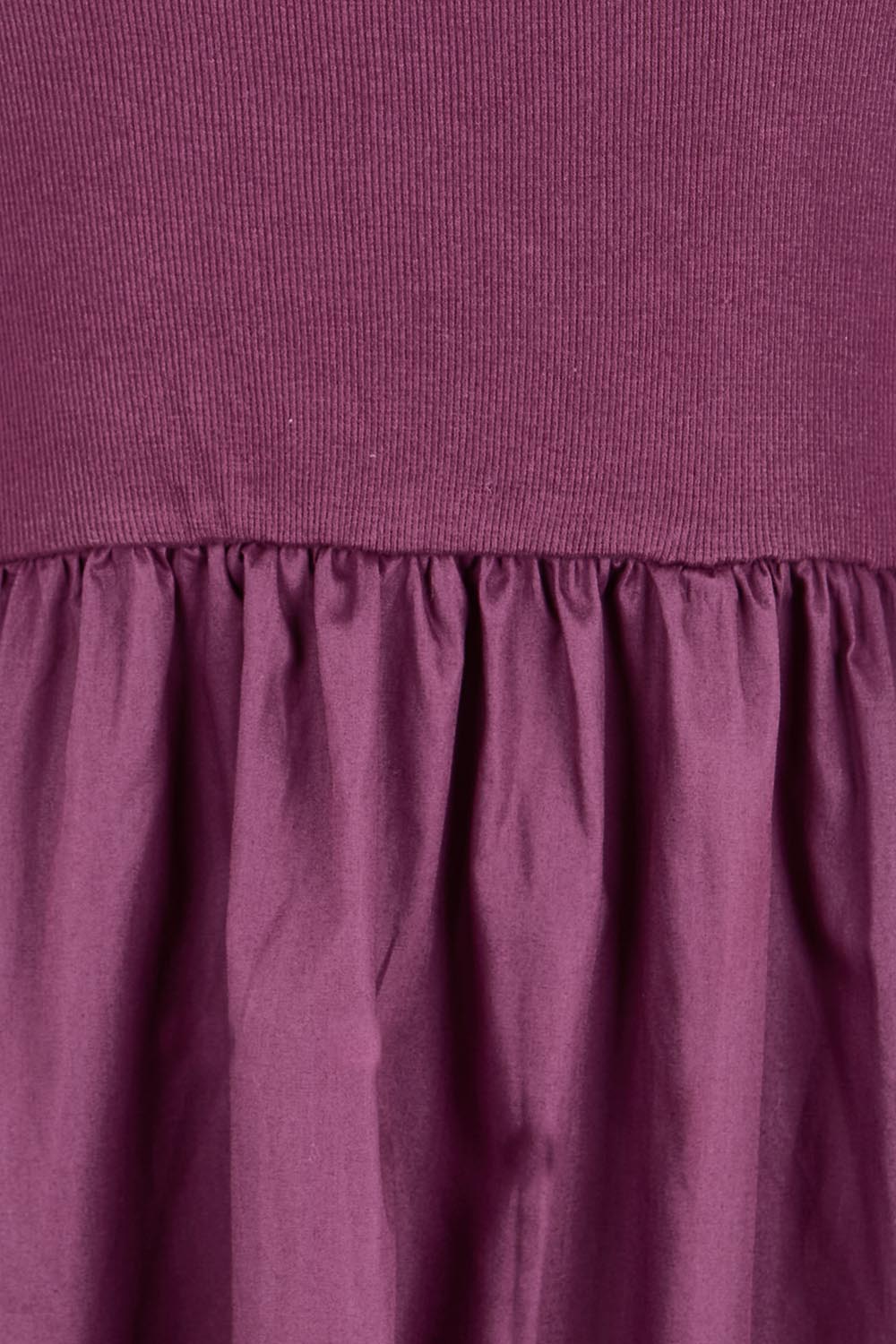 Product shot of the Ella Cotton Dress – Plum in colour Plum, showing detail