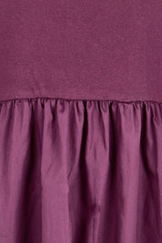 Product shot of the Ella Cotton Dress – Plum in colour Plum, showing detail