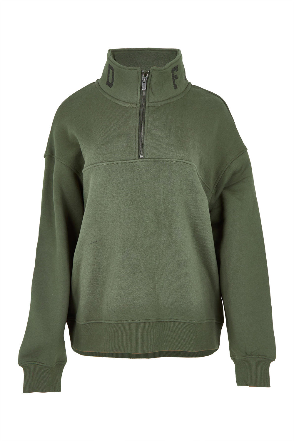 Product shot of the Elements College Zip Crew in colour Khaki (Green), from the front