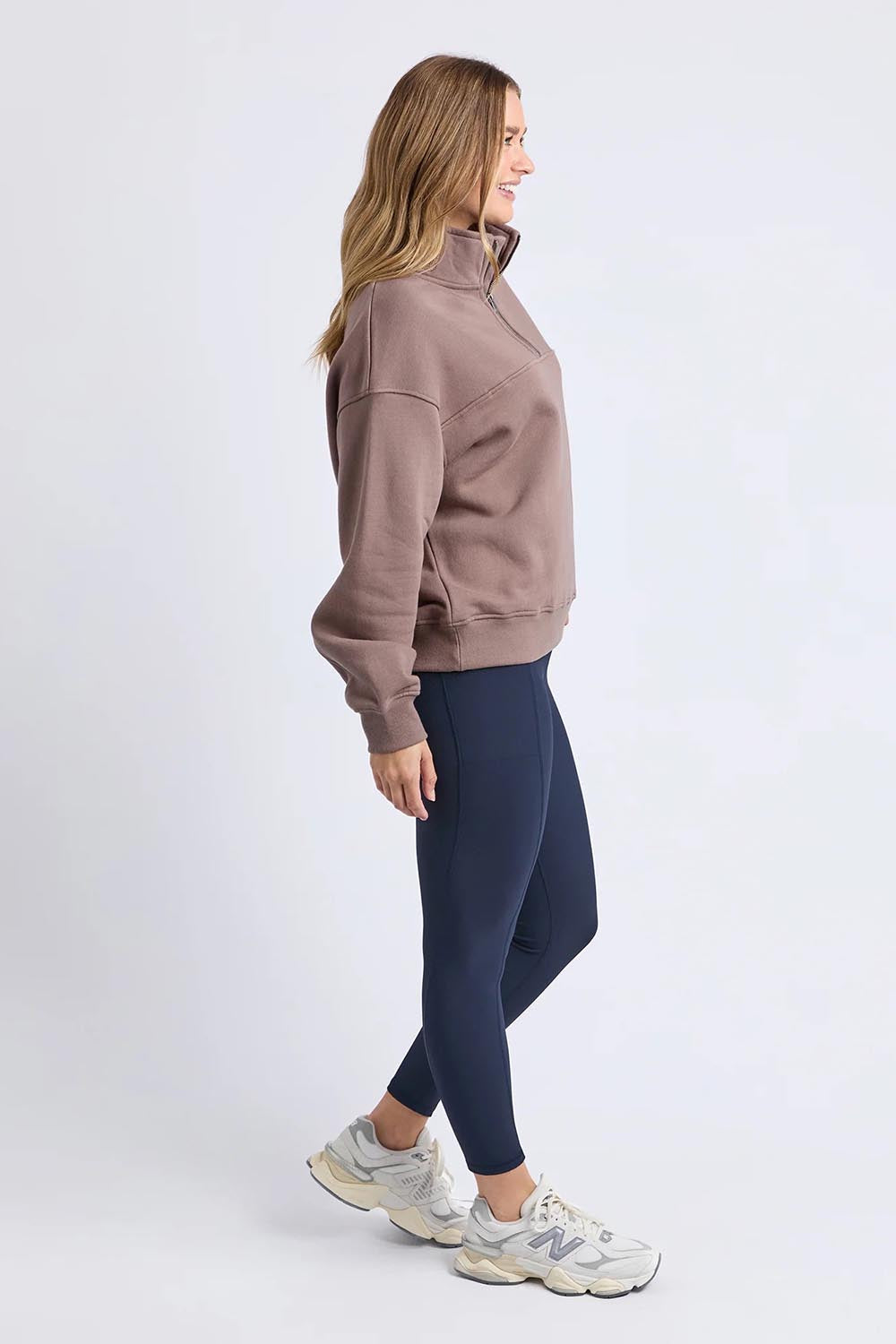 Elements College Zip Cotton Crew – Mocha