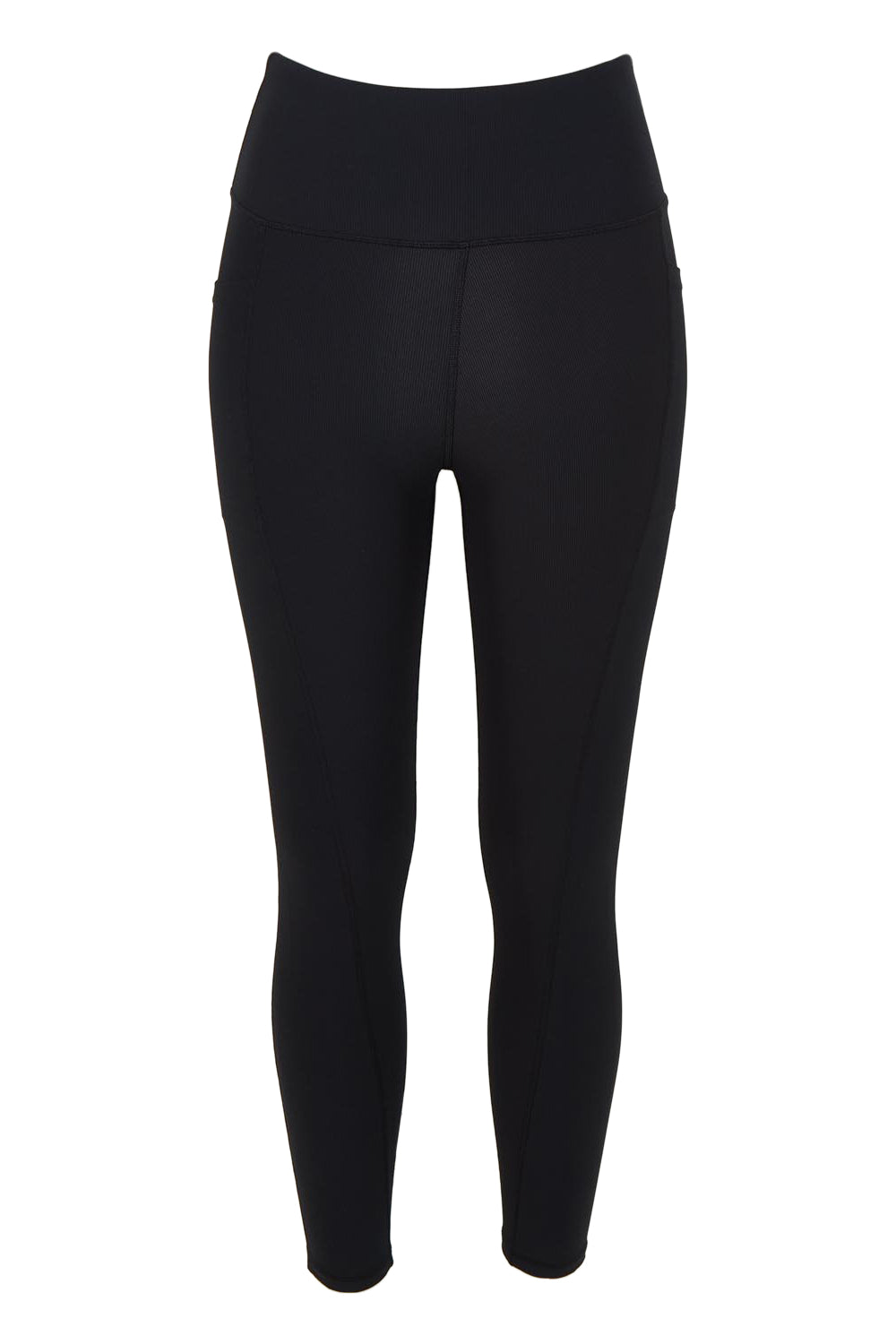 Product shot of the Leisure Luxe Rib Legging in colour Black (Black), from the front